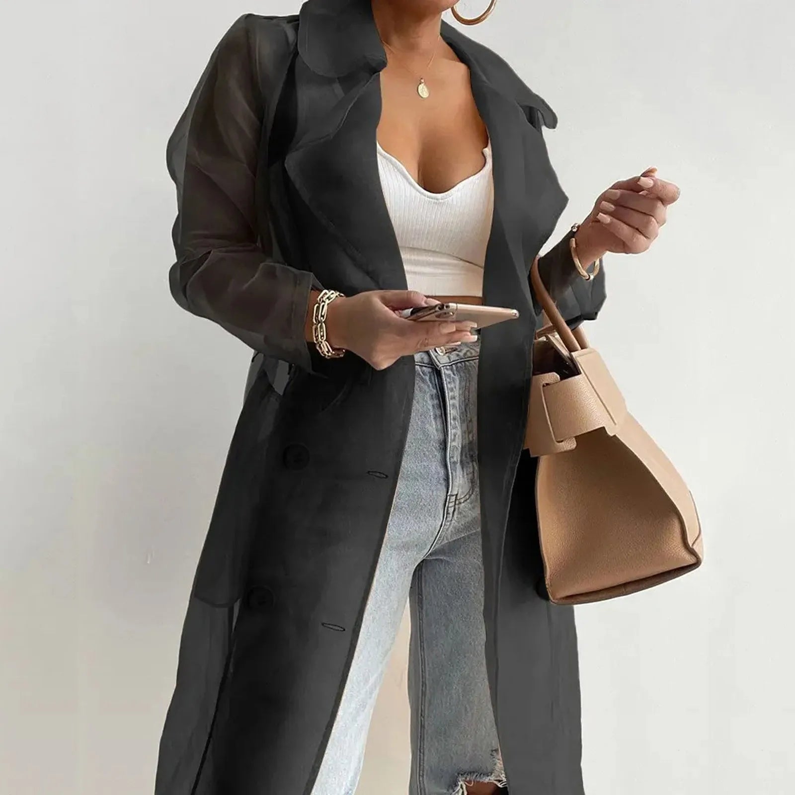 See Though Trench Coat With Belted