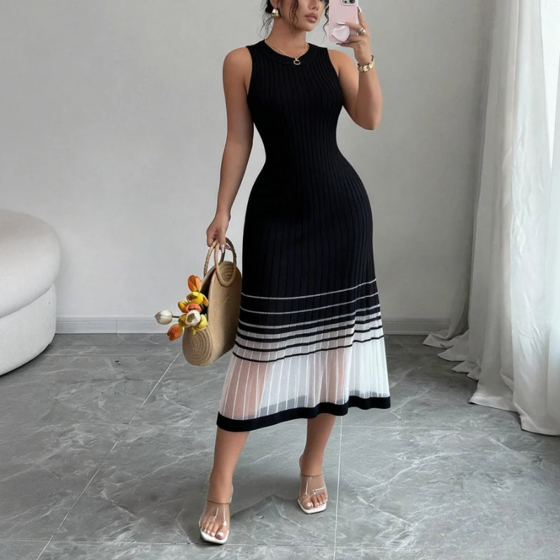 Crew Neck Mesh Elastic Dress