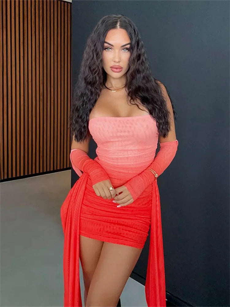 See Through Ruched Side Dress