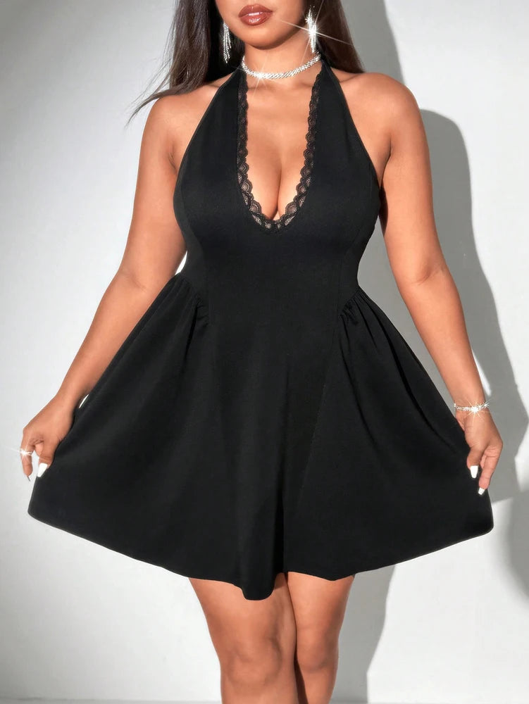 Sensual V-neck Lace-trimmed Dress