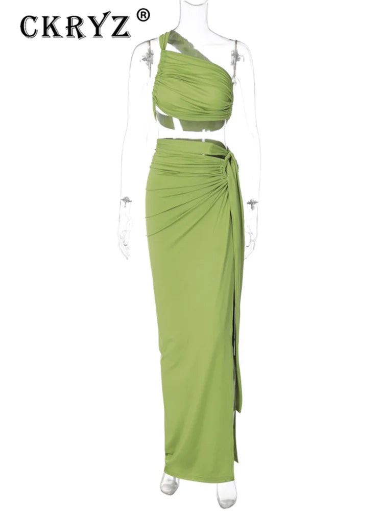 2 Piece Spit Crop Top Side Slit Skirt