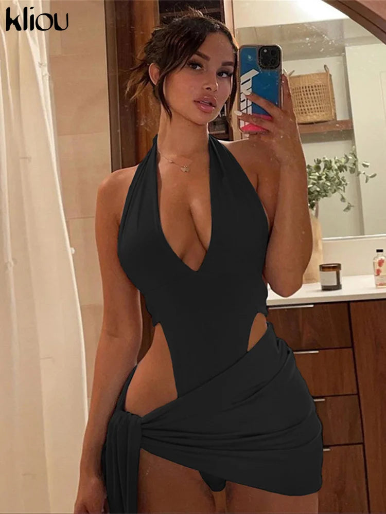 Solid Deep V Two Piece
