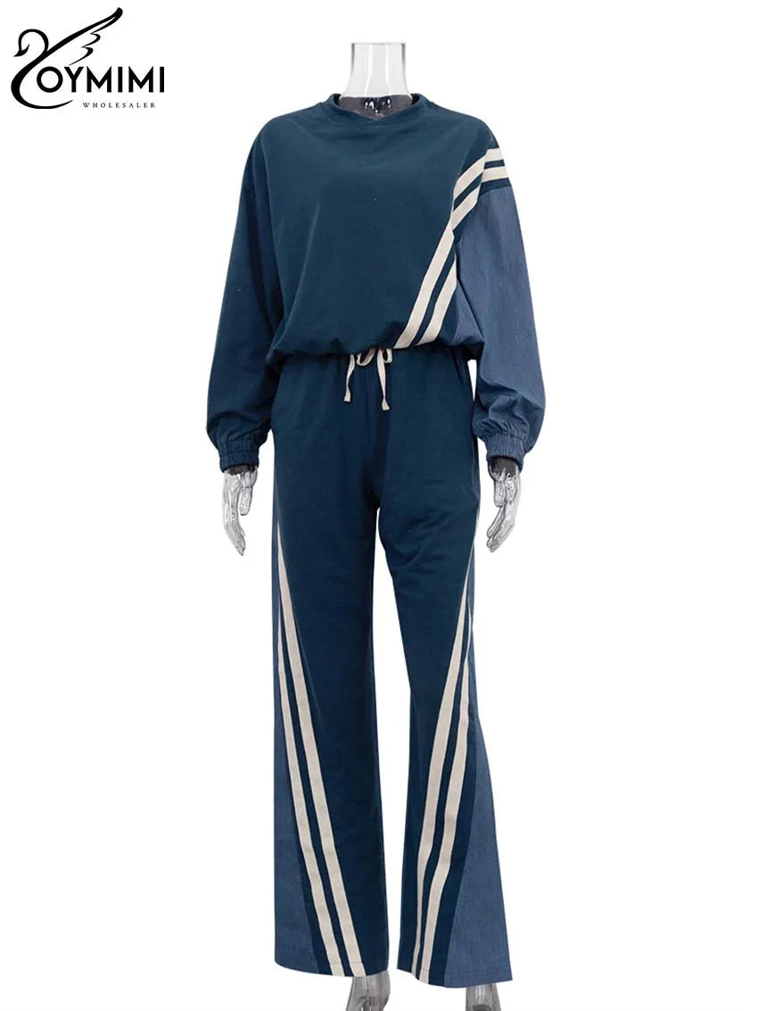 Oymimi Casual Blue Patchwork Sets