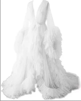 Sheer Long Tulle Robe Puffy Nightgown