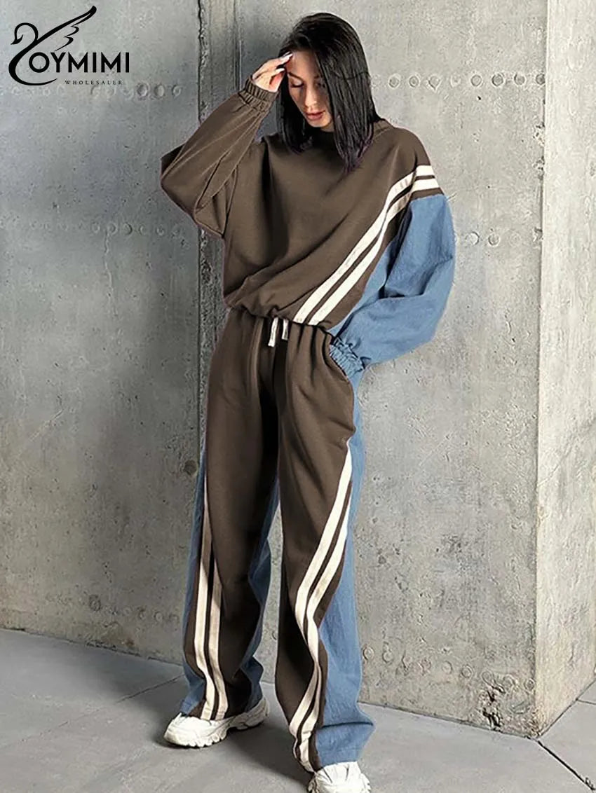Oymimi Casual Blue Patchwork Sets