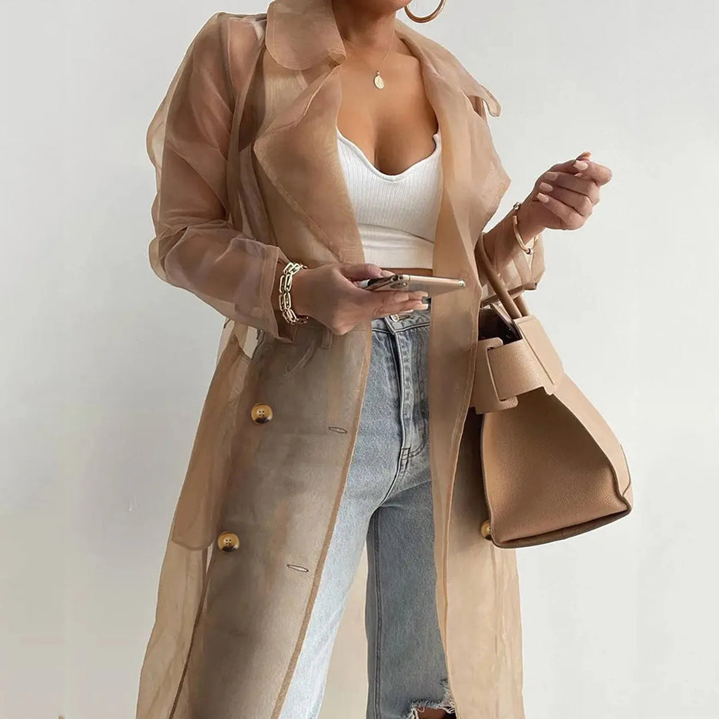 See Though Trench Coat With Belted