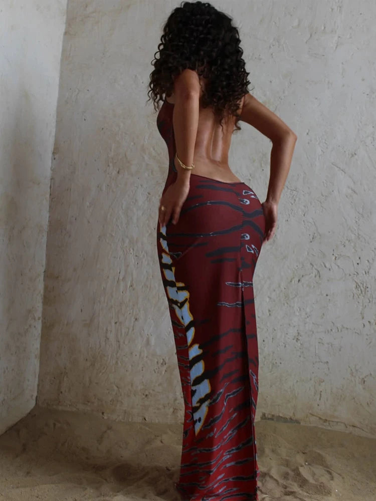 Tiger Stripe Backless Maxi Dress