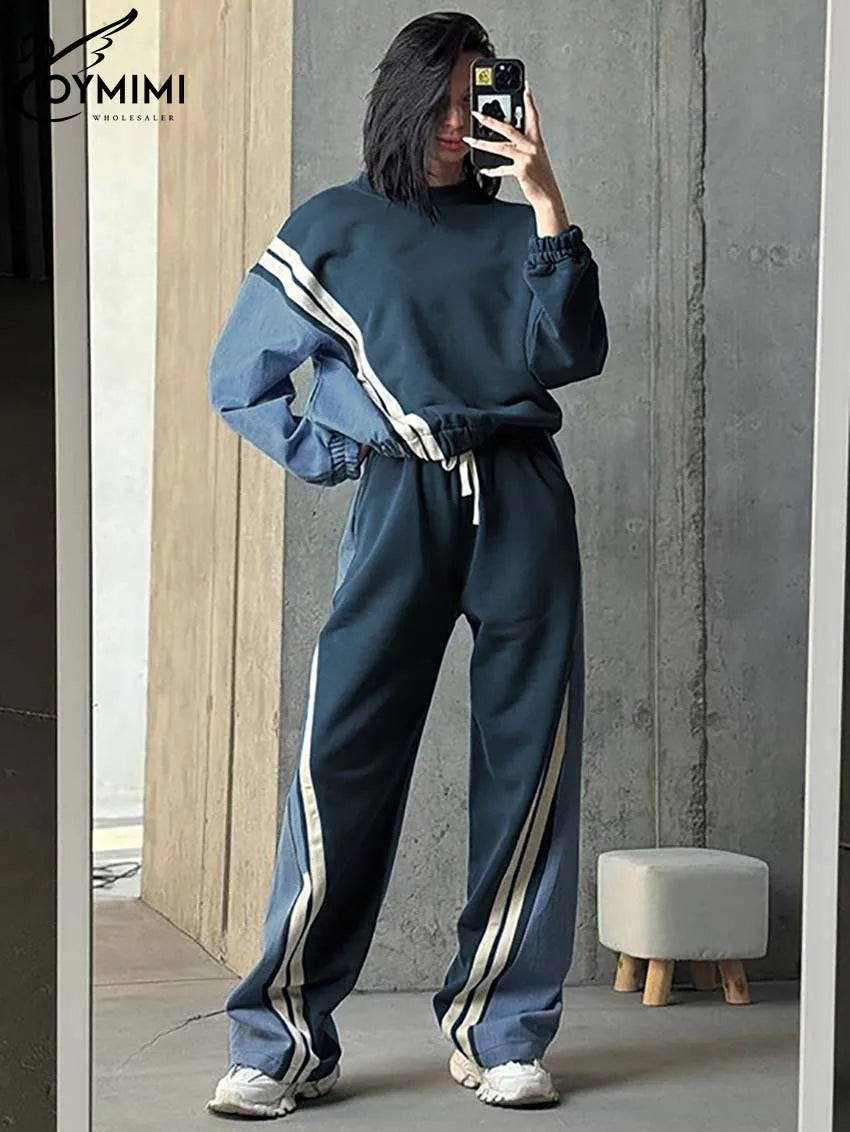 Oymimi Casual Blue Patchwork Sets