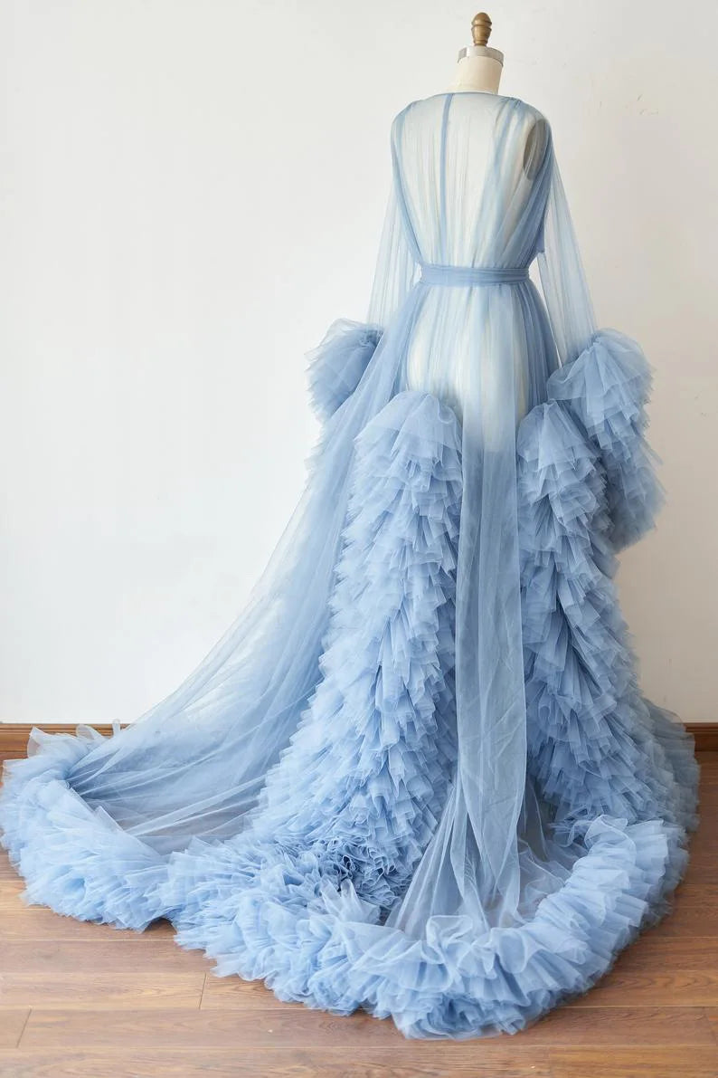 Sheer Long Tulle Robe Puffy Nightgown