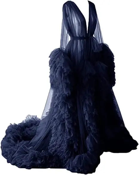 Sheer Long Tulle Robe Puffy Nightgown