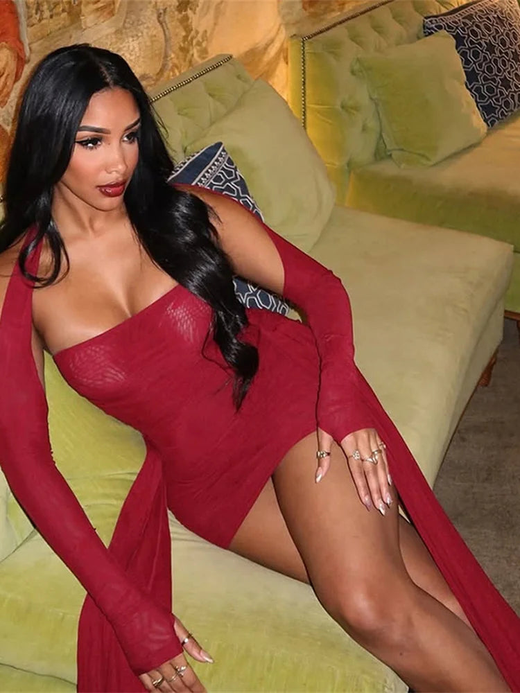 See Through Ruched Side Dress