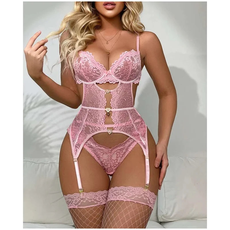 Deep V Lace Transparent Lingerie Bodysuit