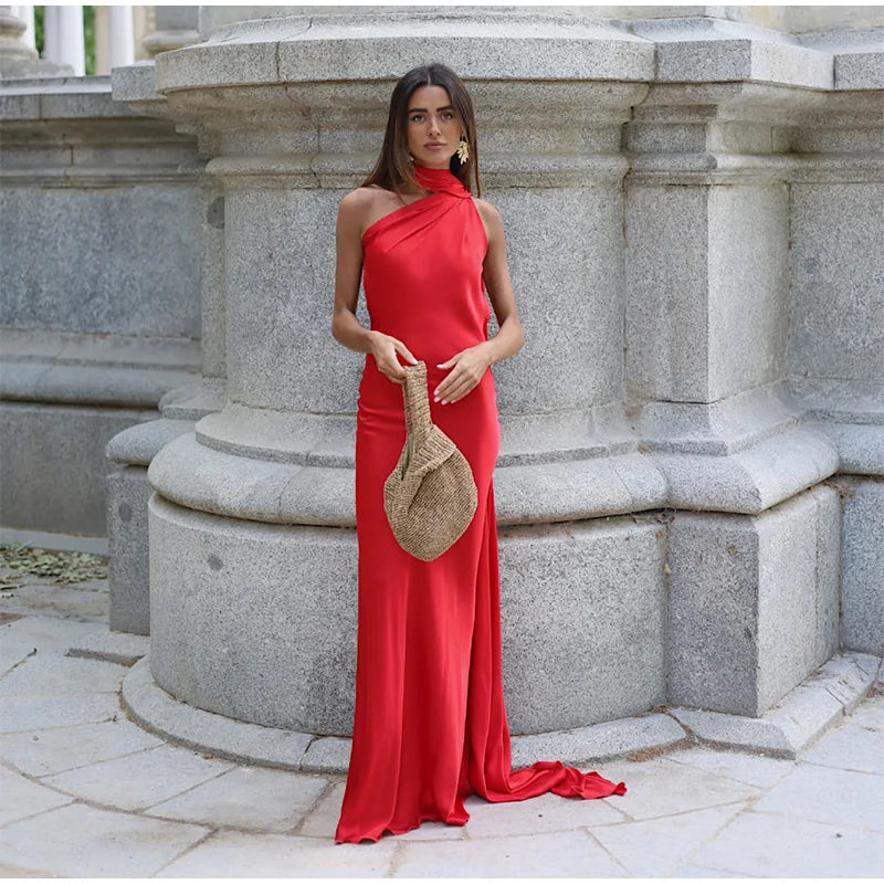 Elegant Halter Backless Off Shoulder Sleeveless Dresses