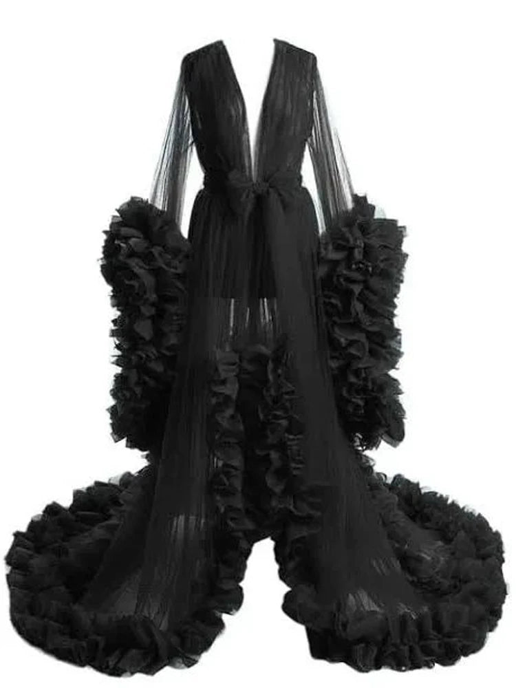 Sheer Long Tulle Robe Puffy Nightgown