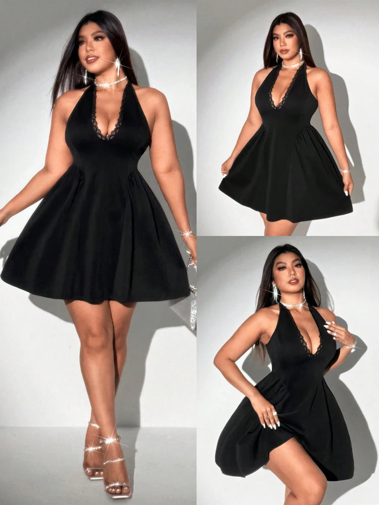 Sensual V-neck Lace-trimmed Dress