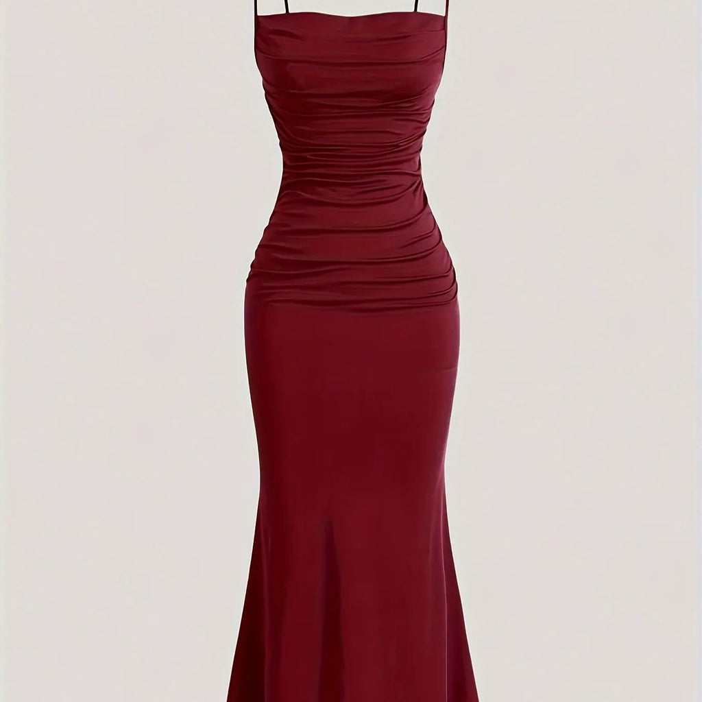 Solid Color Ruched Cami Dress