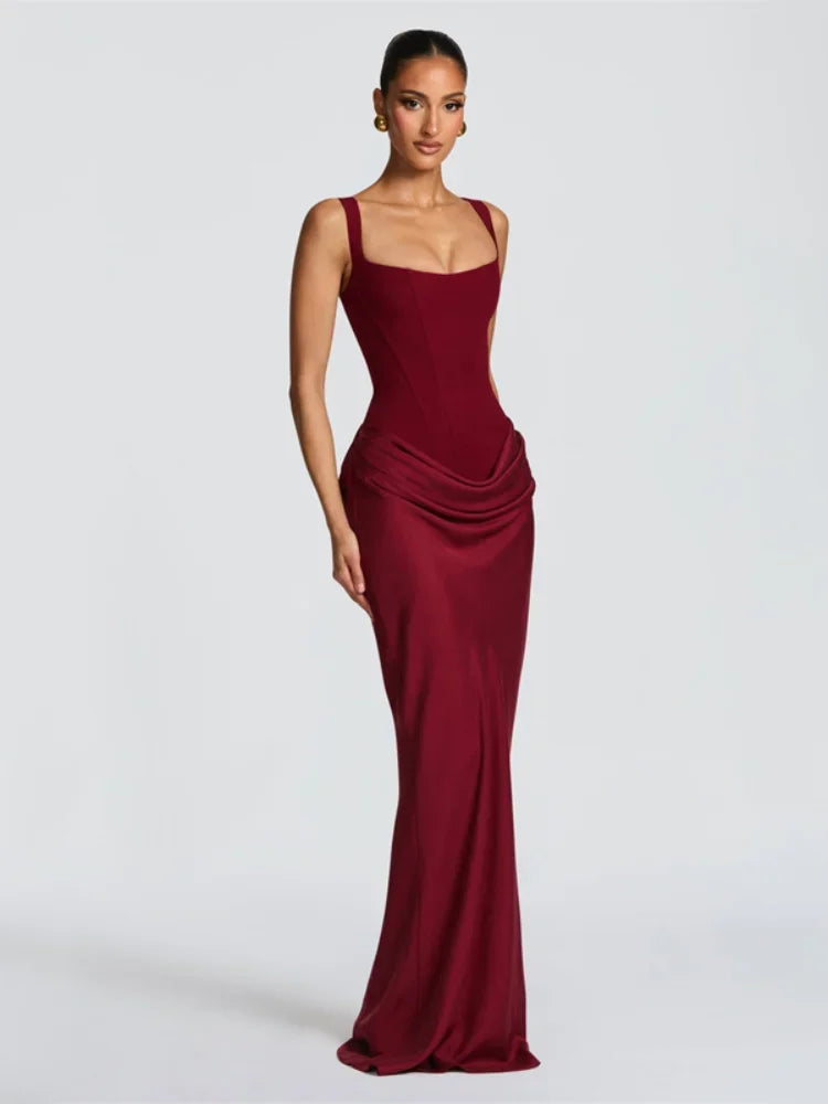 Solid Pleated Strapless High Waist Split Maxi Dresse