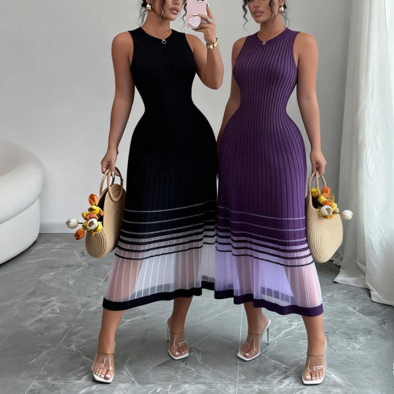 Crew Neck Mesh Elastic Dress