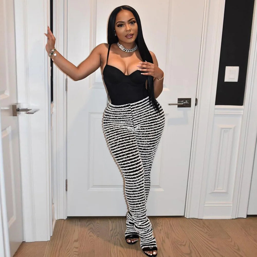 Stripes Pants Women High Waist Loose Sweatpants
