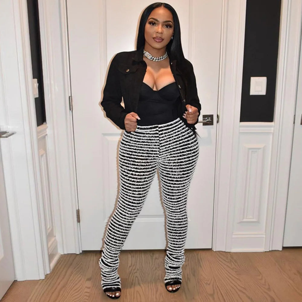 Stripes Pants Women High Waist Loose Sweatpants