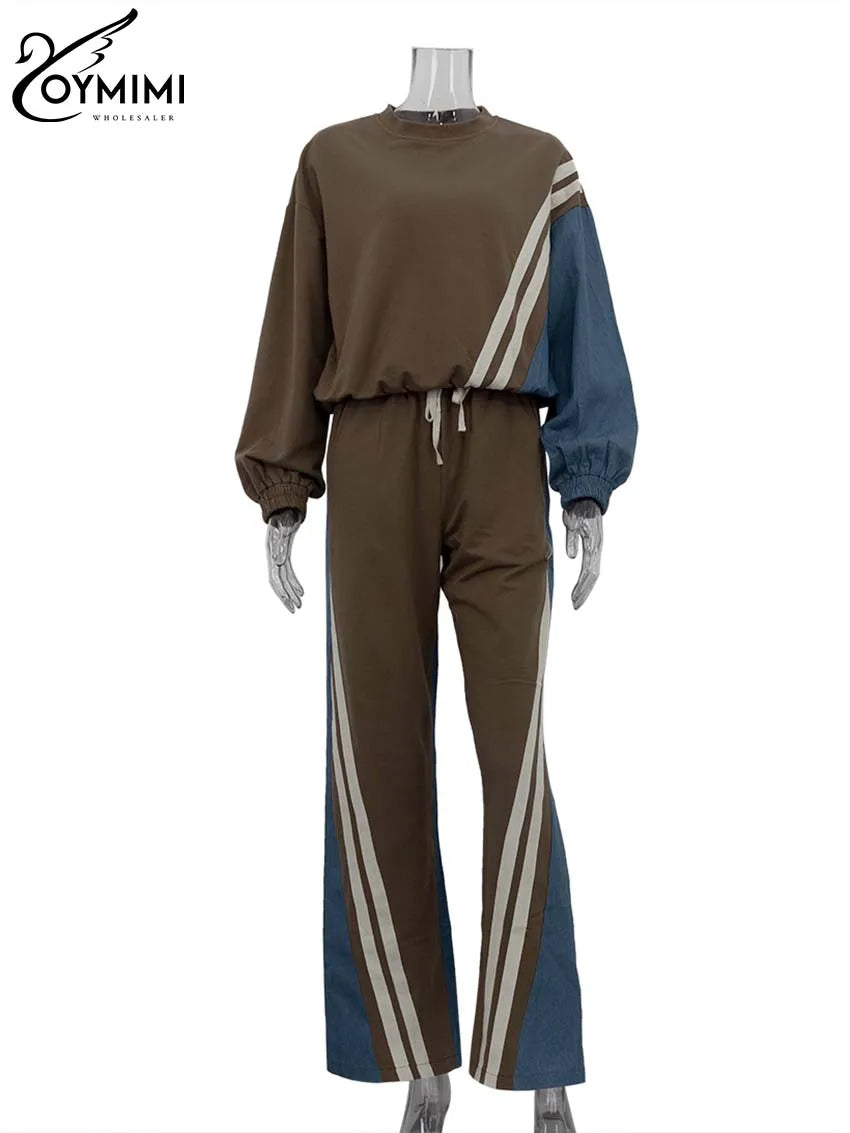 Oymimi Casual Blue Patchwork Sets