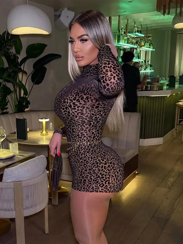 See-Through Leopard Close-Fitting Rompers
