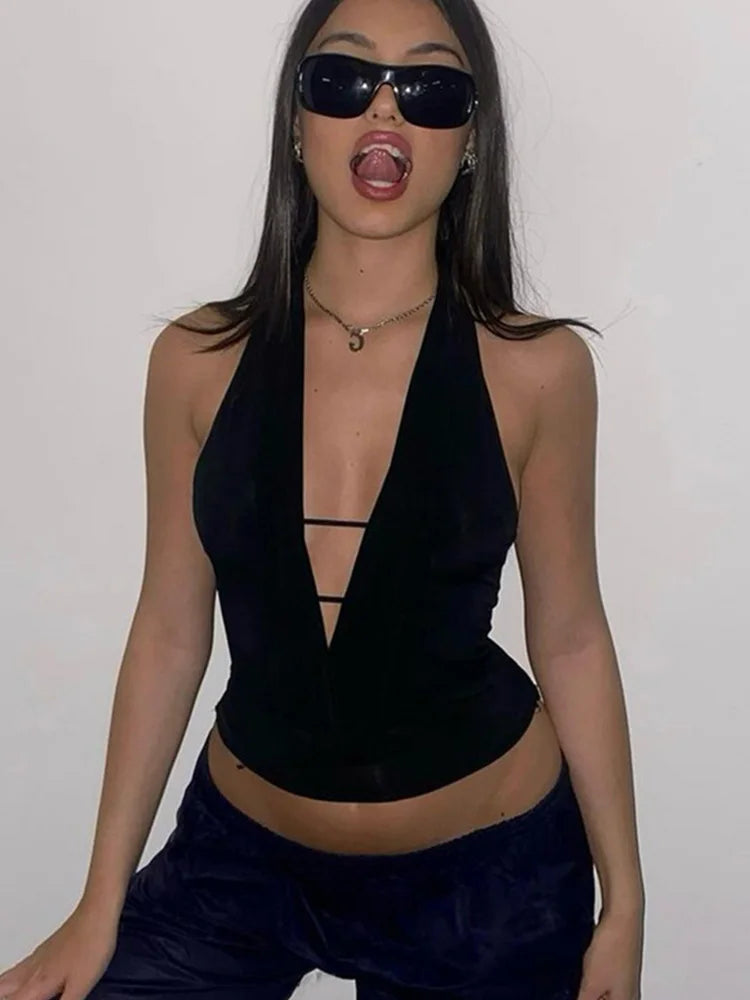 Deep V-neck Halter Top Sleeveless