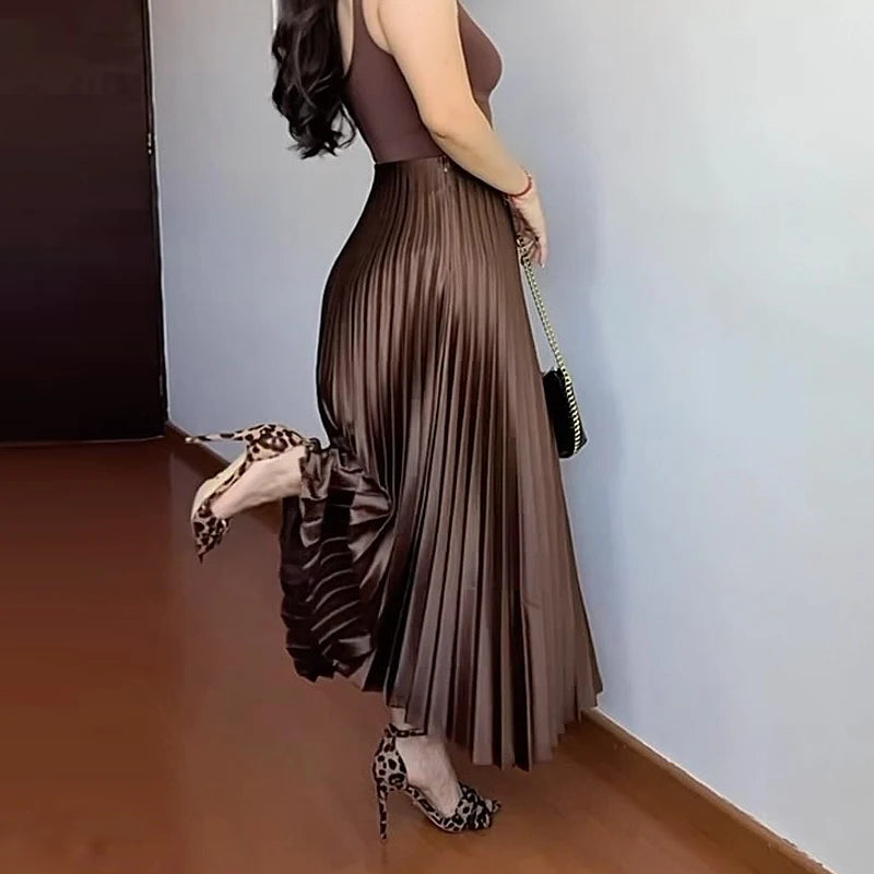 Brown Ruffle Skirt Mid Waist