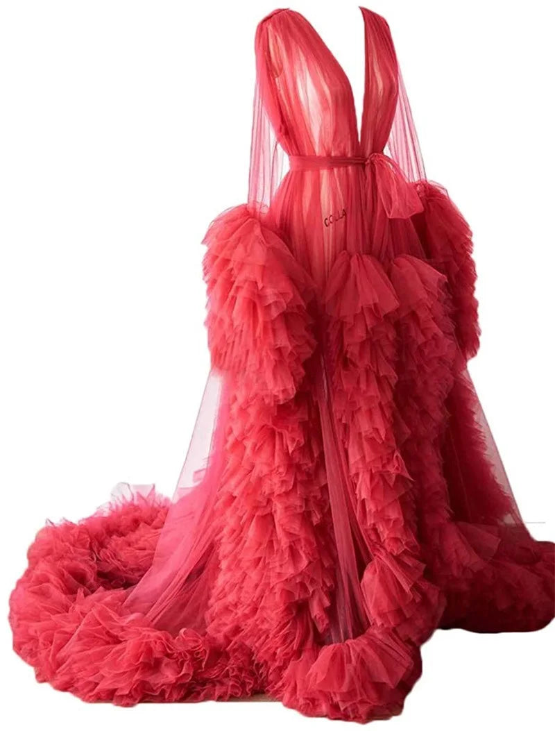 Sheer Long Tulle Robe Puffy Nightgown