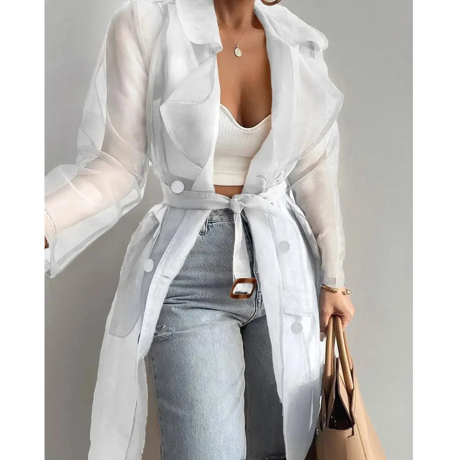 See Though Trench Coat With Belted