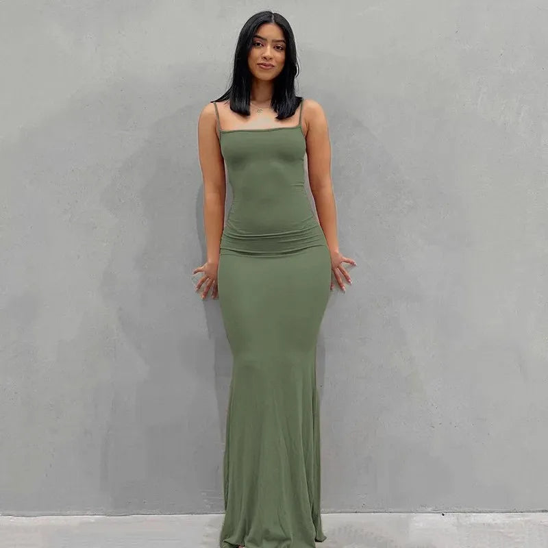 Satin Slip Sleeveless Backless Maxi Dress