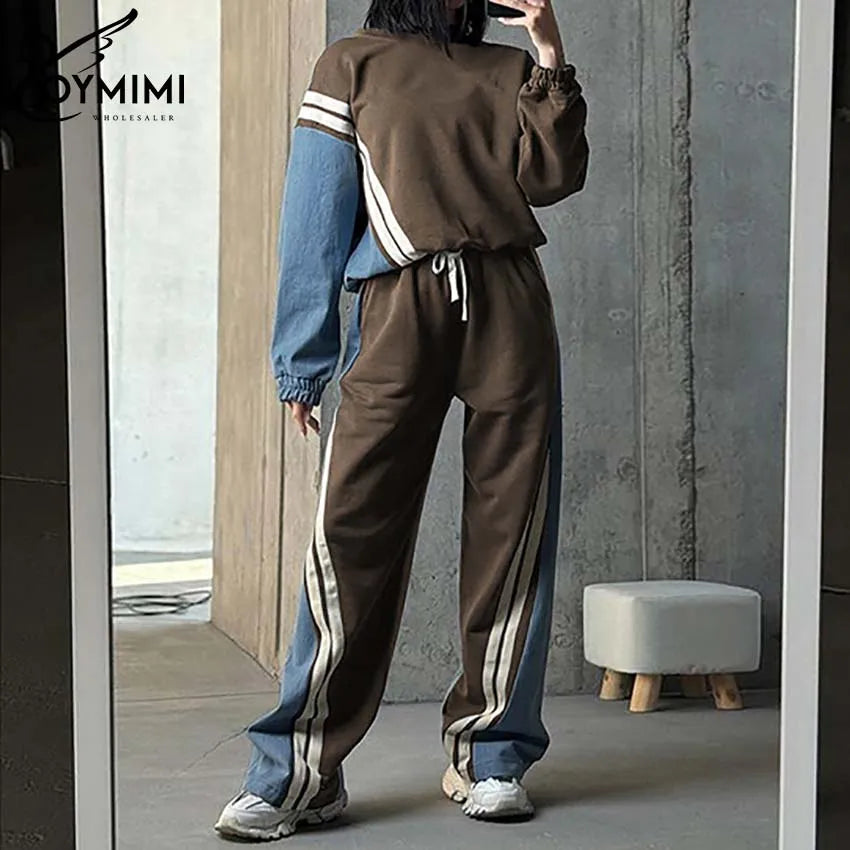 Oymimi Casual Blue Patchwork Sets