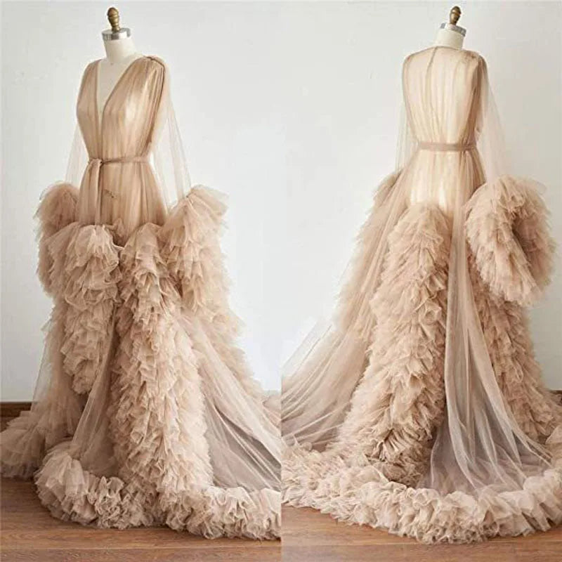 Sheer Long Tulle Robe Puffy Nightgown