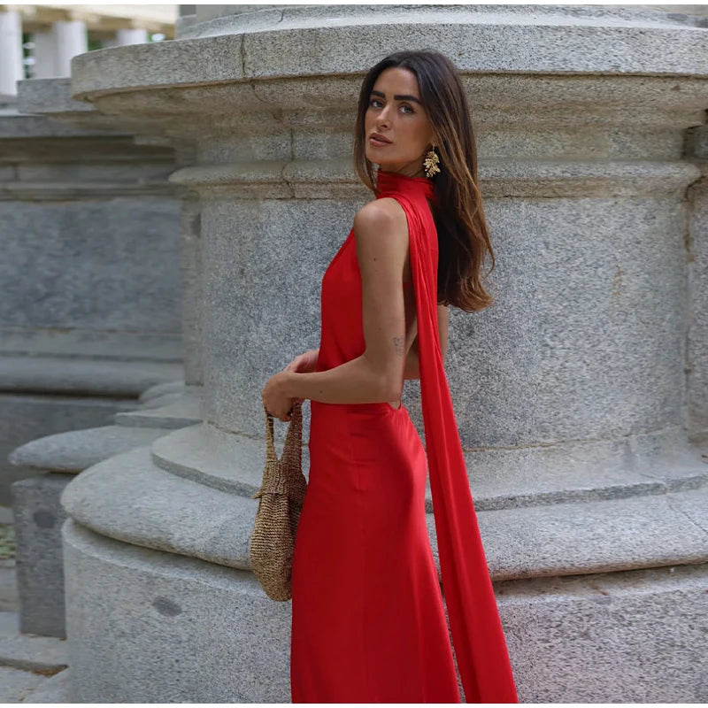 Elegant Halter Backless Off Shoulder Sleeveless Dresses