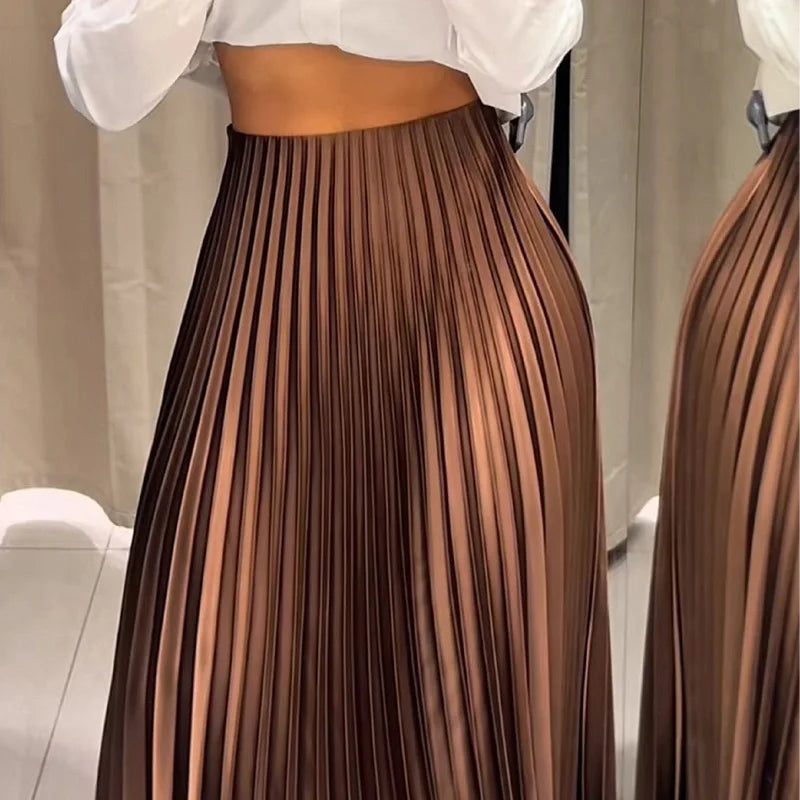 Brown Ruffle Skirt Mid Waist