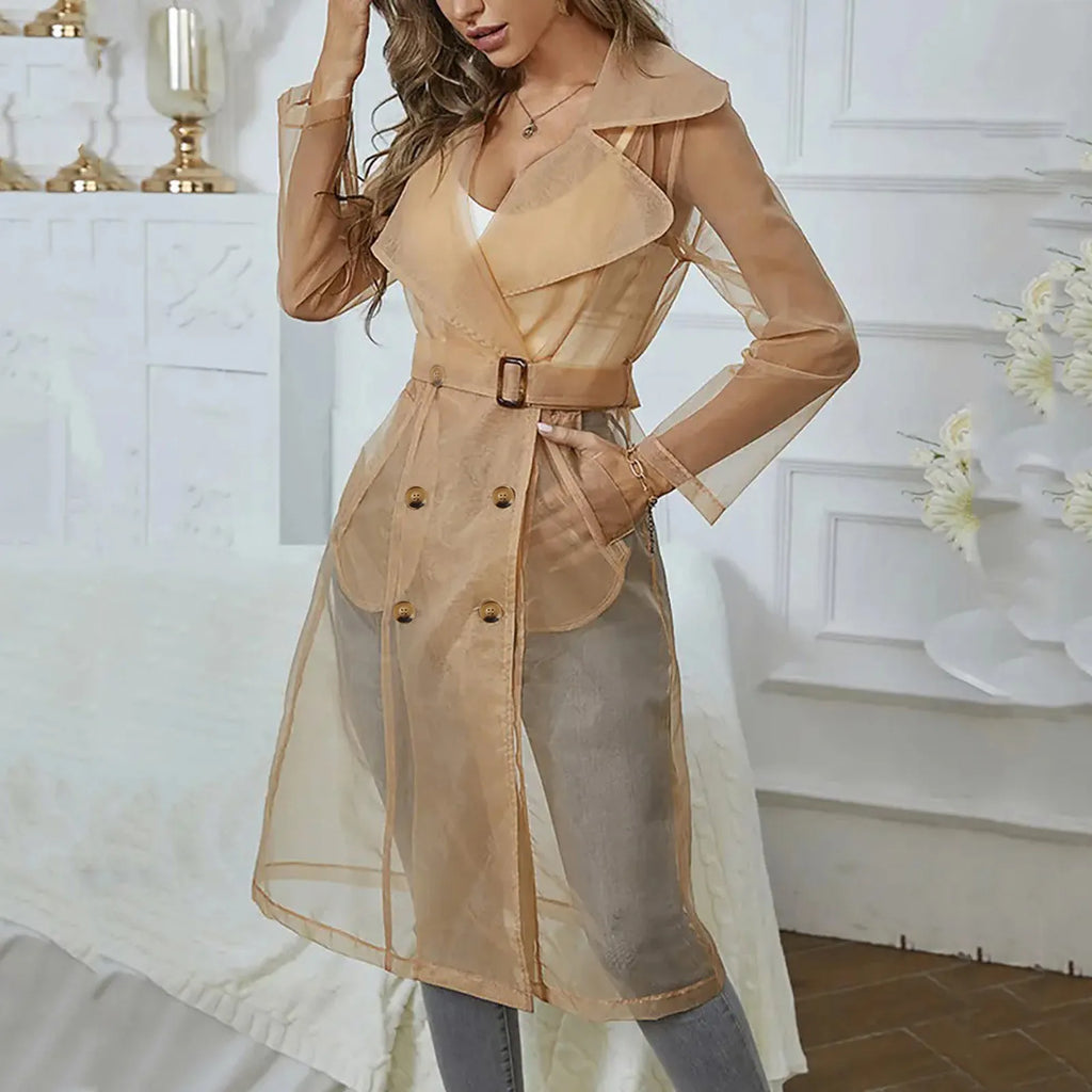 See Though Trench Coat With Belted