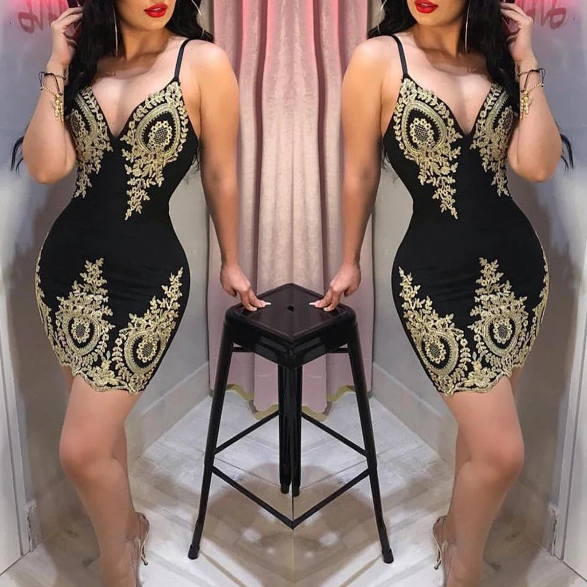 Slim-Fit Mini Dress With Low Neck and Halter Back