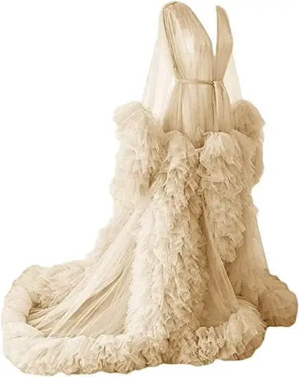 Sheer Long Tulle Robe Puffy Nightgown