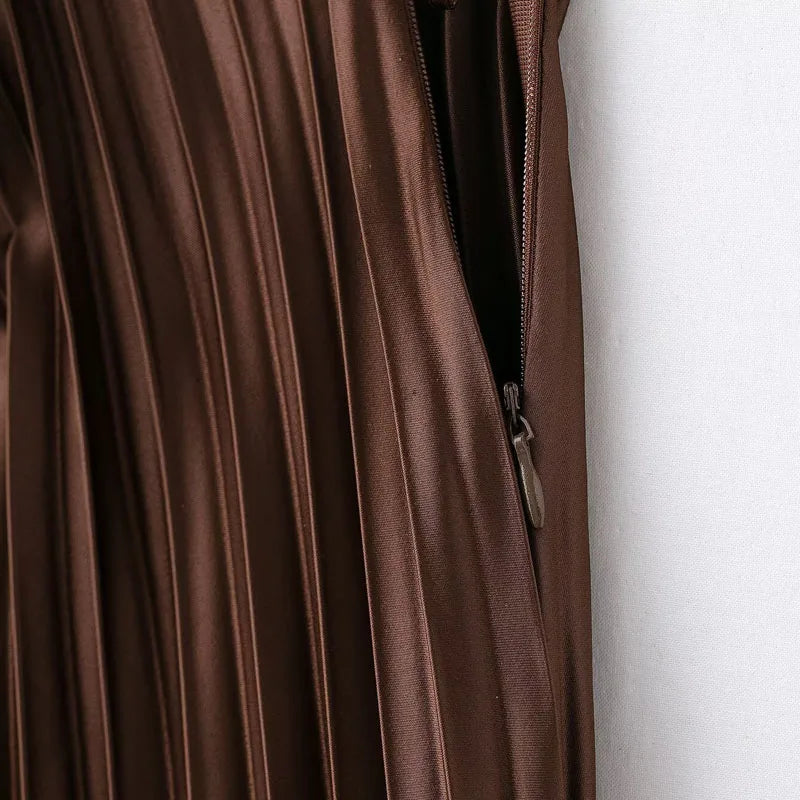 Brown Ruffle Skirt Mid Waist