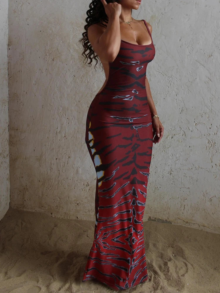 Tiger Stripe Backless Maxi Dress