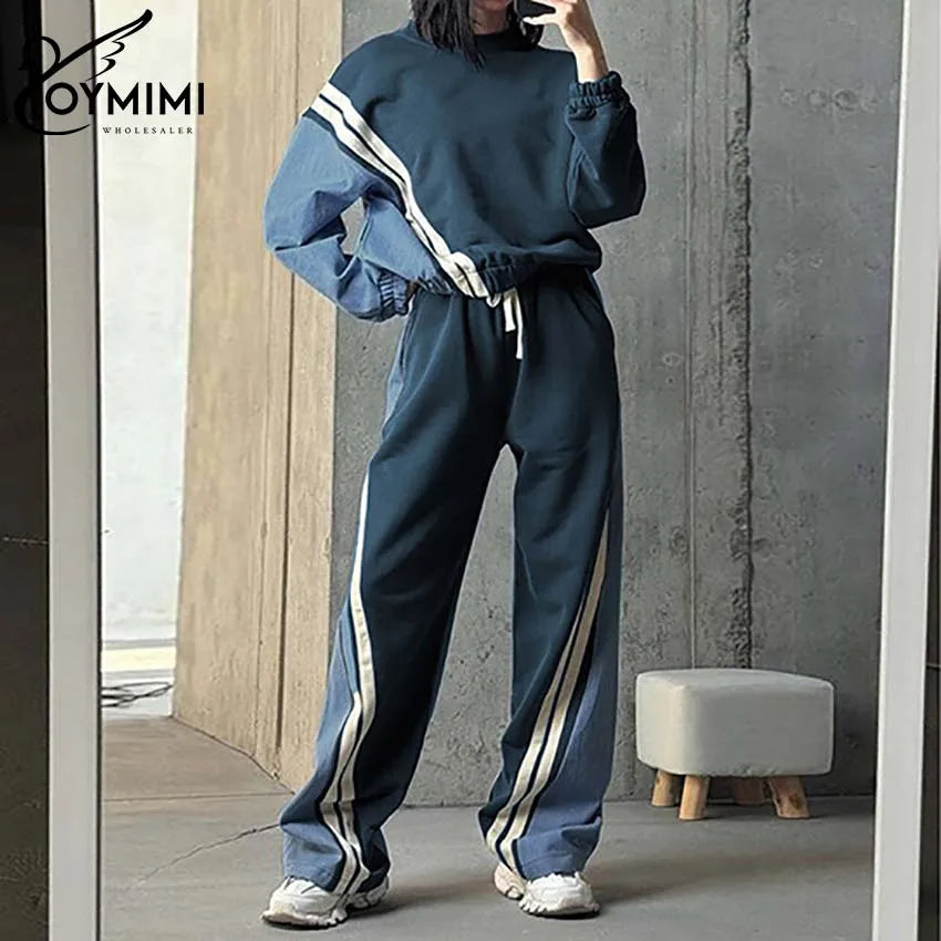 Oymimi Casual Blue Patchwork Sets