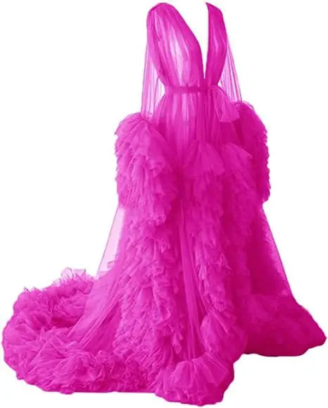 Sheer Long Tulle Robe Puffy Nightgown