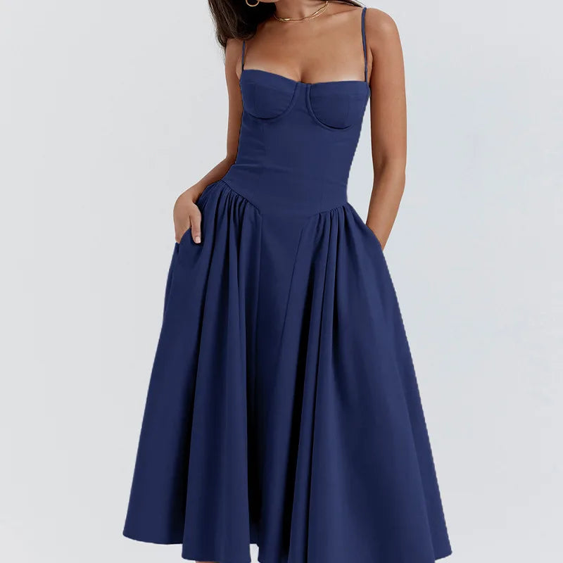 Sleeveless Backless Pleated Dresses