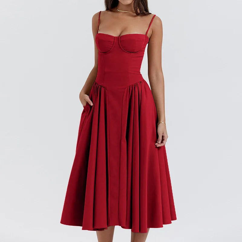 Sleeveless Backless Pleated Dresses
