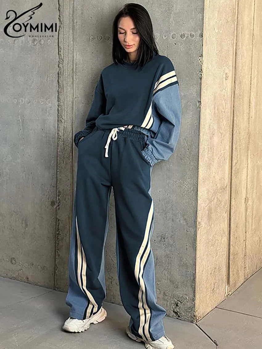 Oymimi Casual Blue Patchwork Sets