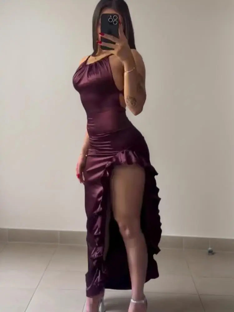Sexy High Split Halter Dress