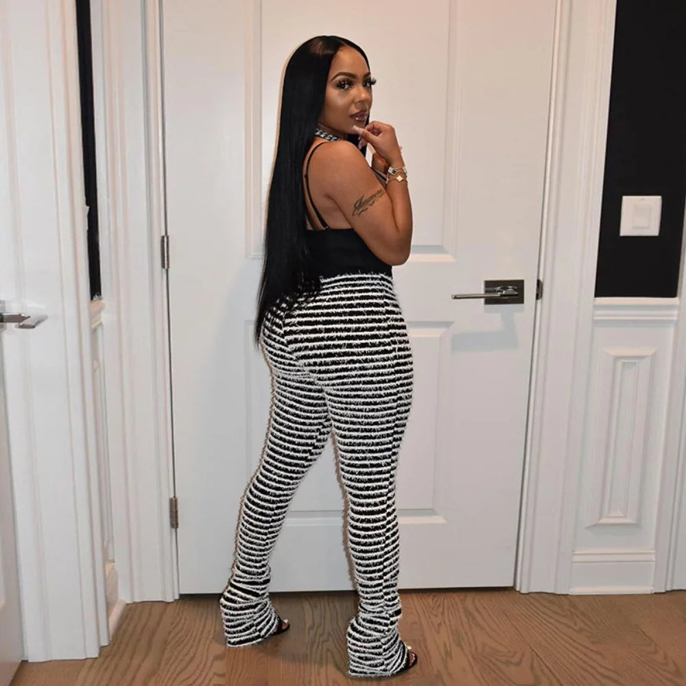 Stripes Pants Women High Waist Loose Sweatpants