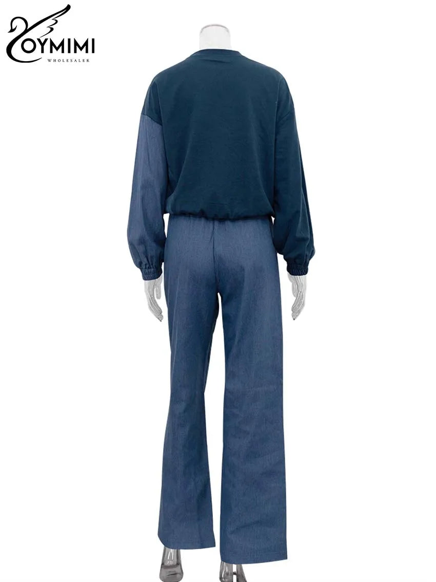 Oymimi Casual Blue Patchwork Sets