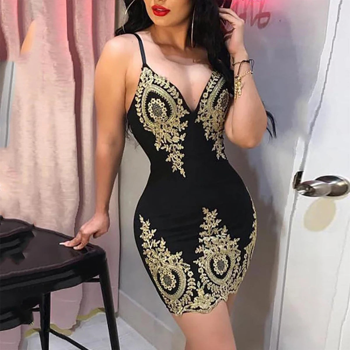 Slim-Fit Mini Dress With Low Neck and Halter Back